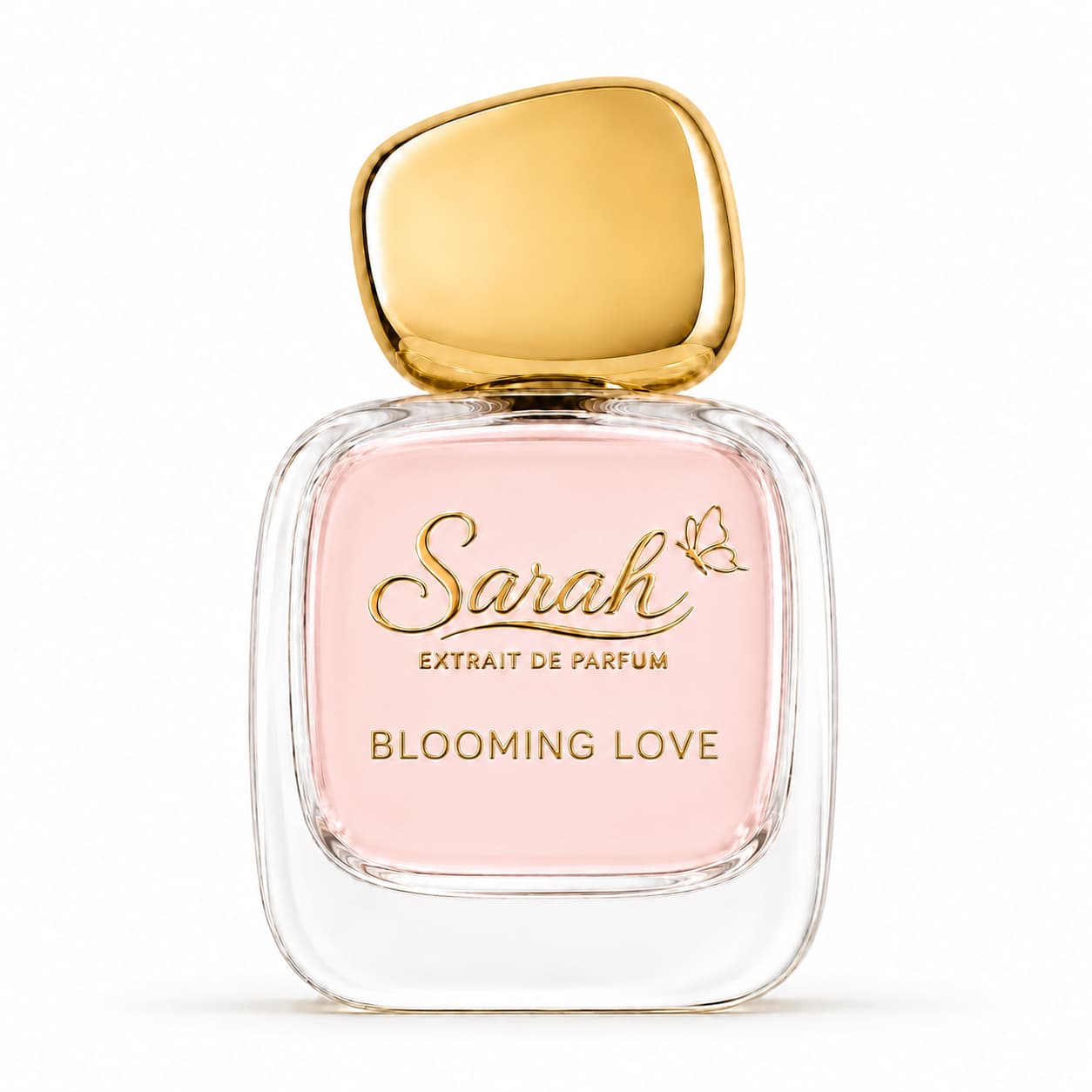Sarah Blooming Love Extrait de Parfum luxury perfume bottle on white background