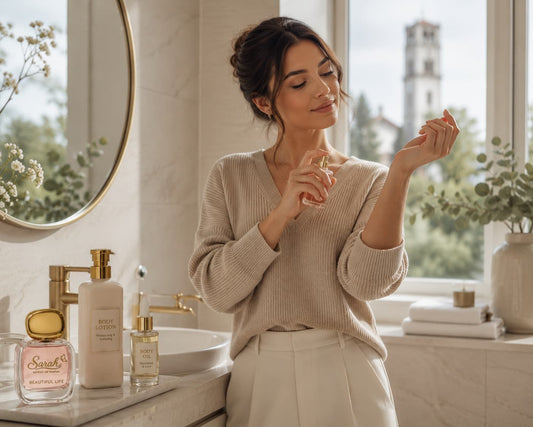 Žena pravilno nanosi Sarah Beautiful Life parfem nakon hidratacije kože u Bihaću