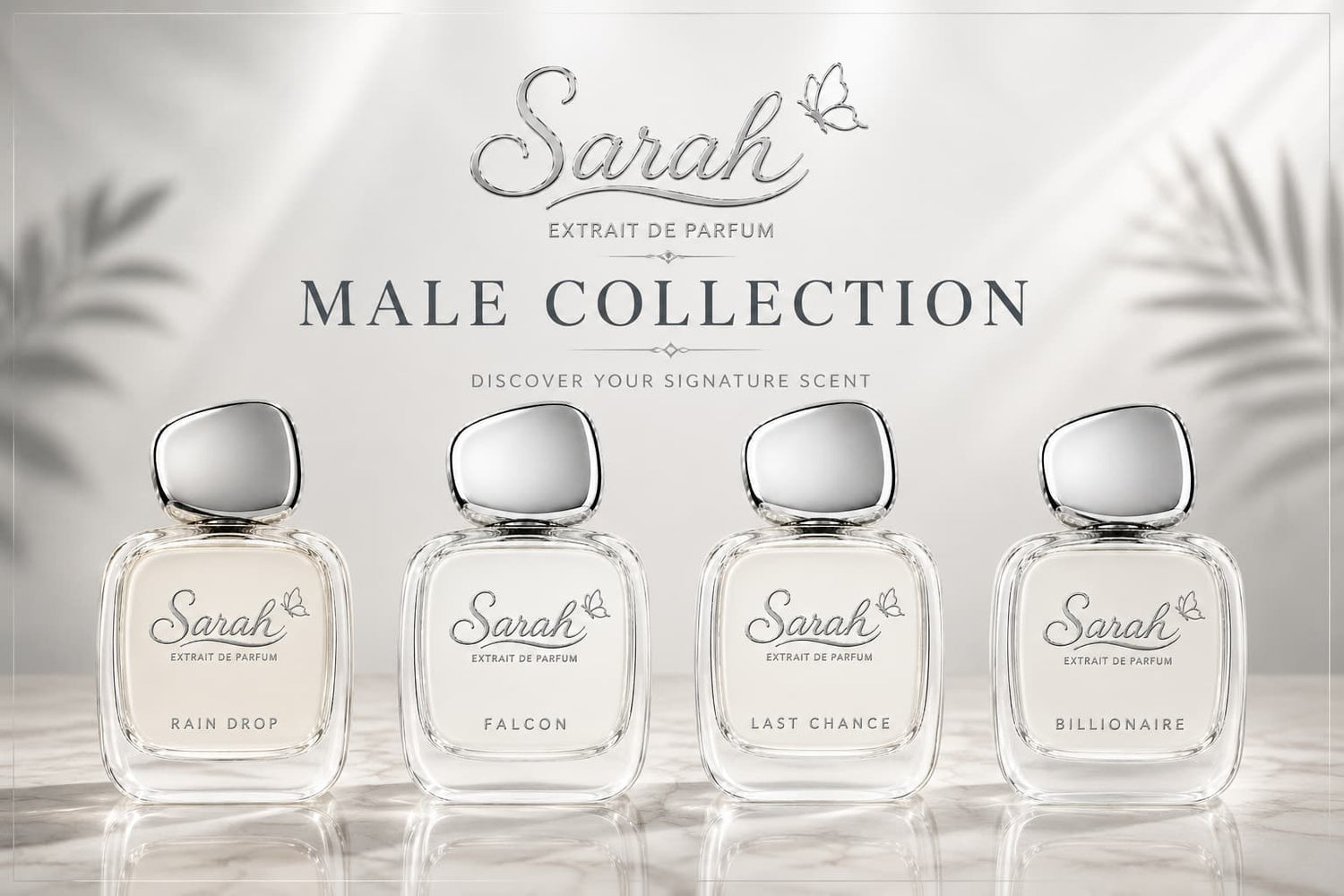 Sarah Male Collection luxury extrait de parfum for men featuring oud, woody and long-lasting masculine fragrances