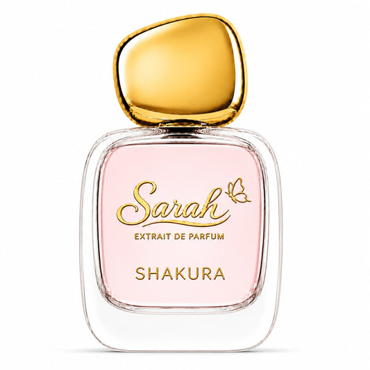 Sarah Shakura Extrait de Parfum luxury perfume bottle with pink fragrance, long lasting women’s perfume by Sarah Parfimerija